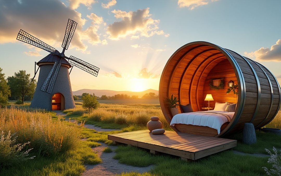 découvrez un séjour insolite en dormant dans un tonneau ou un moulin pour une expérience unique et originale au cœur de la nature.