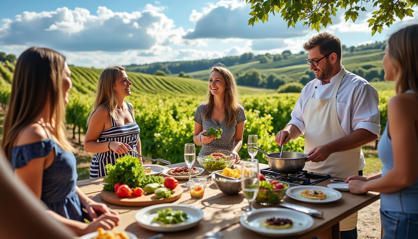 Week-end dégustation quels domaines proposent des cours de cuisine ? 1 découvrez les meilleurs domaines viticoles qui proposent des week-ends dégustation avec des cours de cuisine pour une expérience gourmande et conviviale.